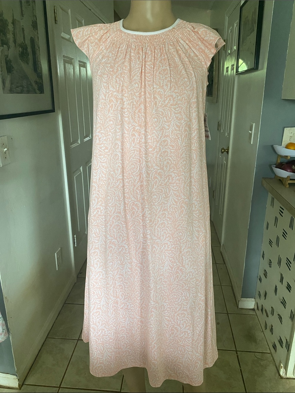 Charter Club all cotton Pale Pink Paisley Cap-Sleeve Maxi Nightgown